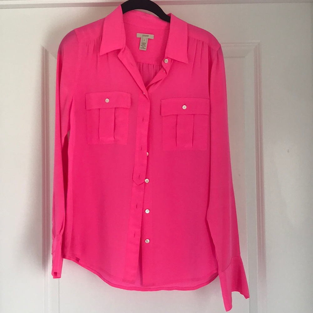 J.Crew Silk Neon Pink Top